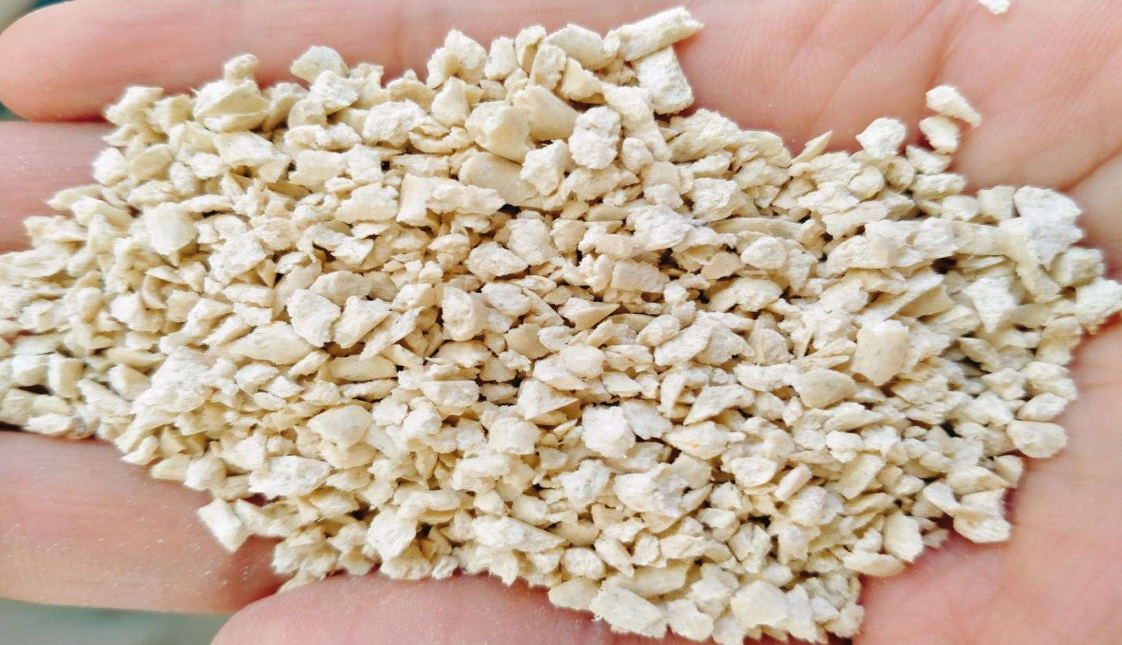 Gormeet Crushed Cat Litter — irregular crushed tofu particles in hand