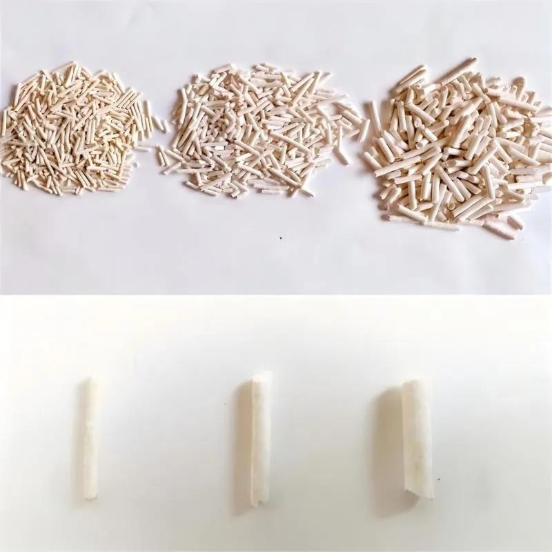 Tofu cat litter diameter comparison: 1.5mm fine, 2.0mm standard, 3.0mm economy — actual size reference